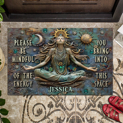 Please Mindful Of The Energy - Personalized Yoga Doormat
