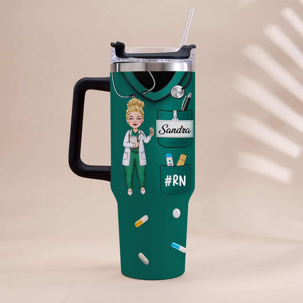 Nurse Nutrition Facts - Personalized Nurse Tumbler With Handle
