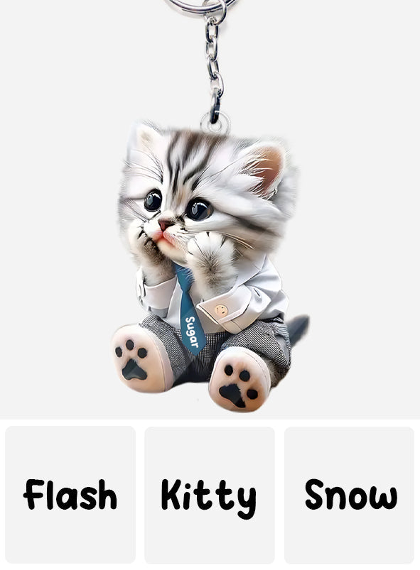 Cute Cat - Personalized Cat Custom Shaped Keychain