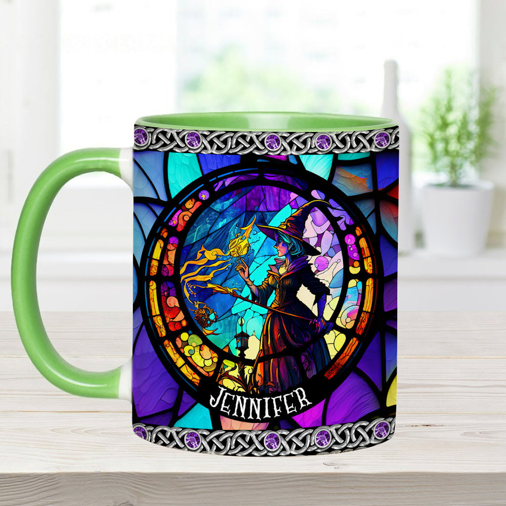 Beautiful Stained Glass Witch - Personalized Witch Accent Mug