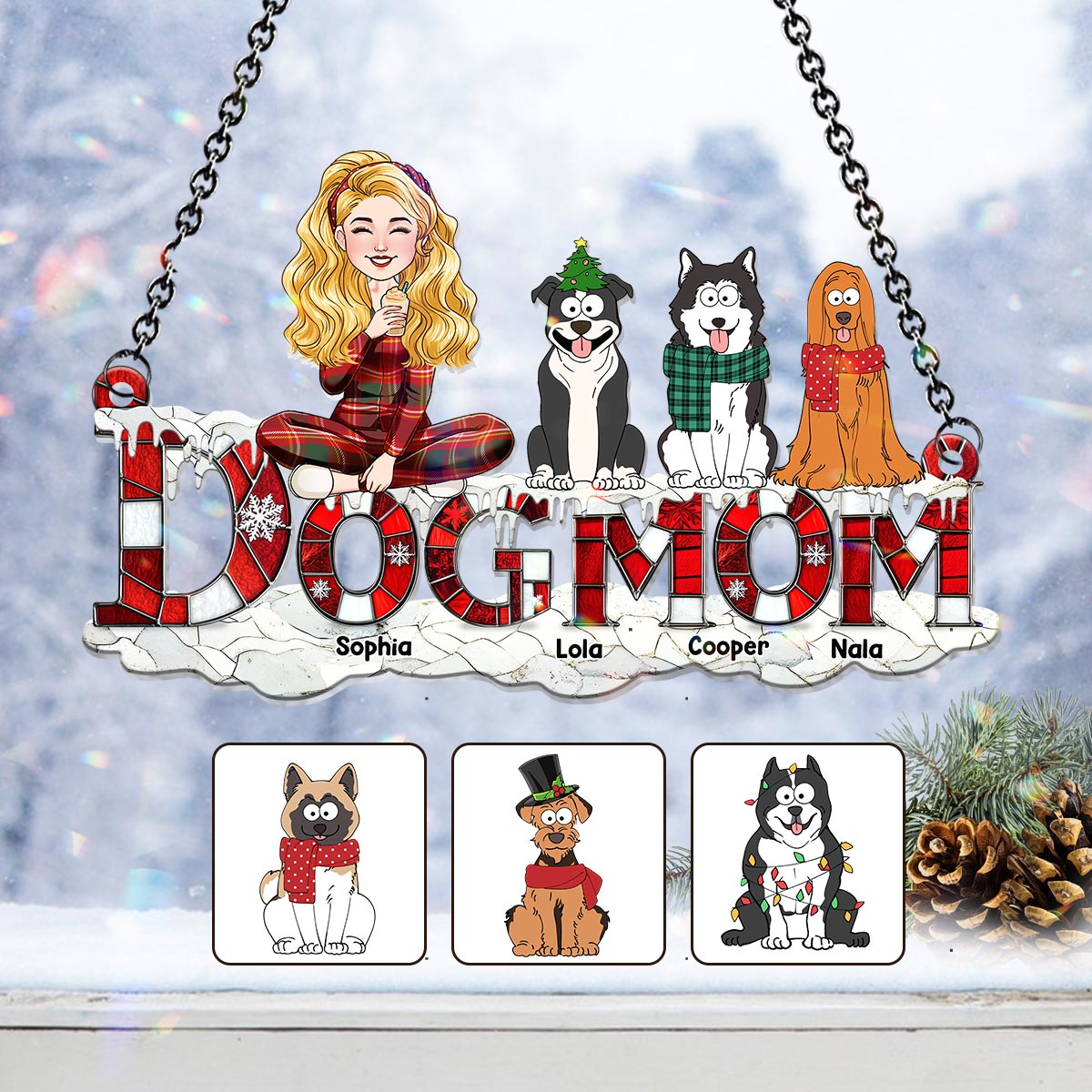 Dog Mom Christmas - Personalized Dog Window Hanging Suncatcher Ornament