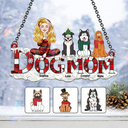 Dog Mom Christmas - Personalized Dog Window Hanging Suncatcher Ornament