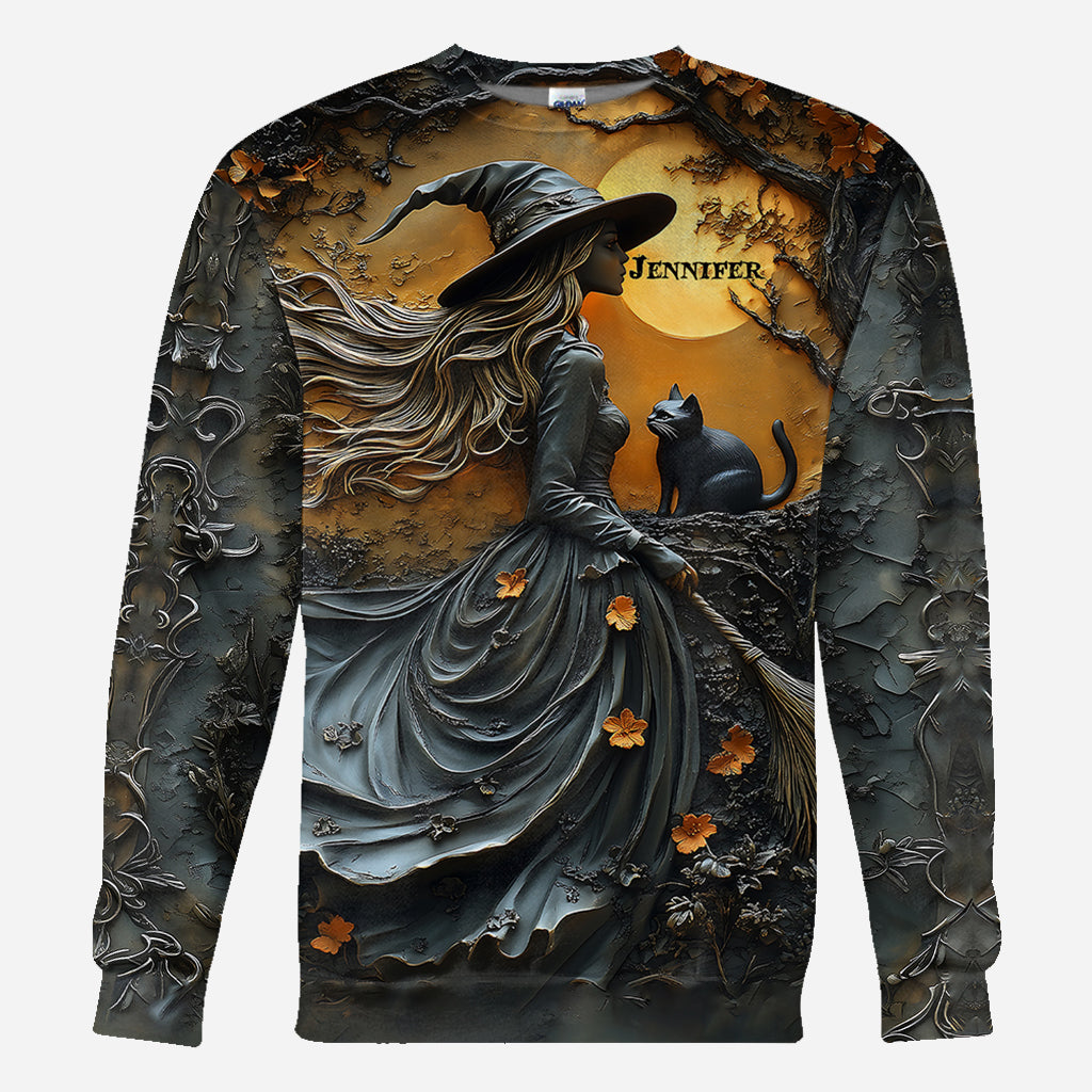 Beautiful Witch & Her Black Cat - Personalized Witch All Over Shirt