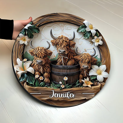 Love Highland Cows - Personalized Round Wood Sign