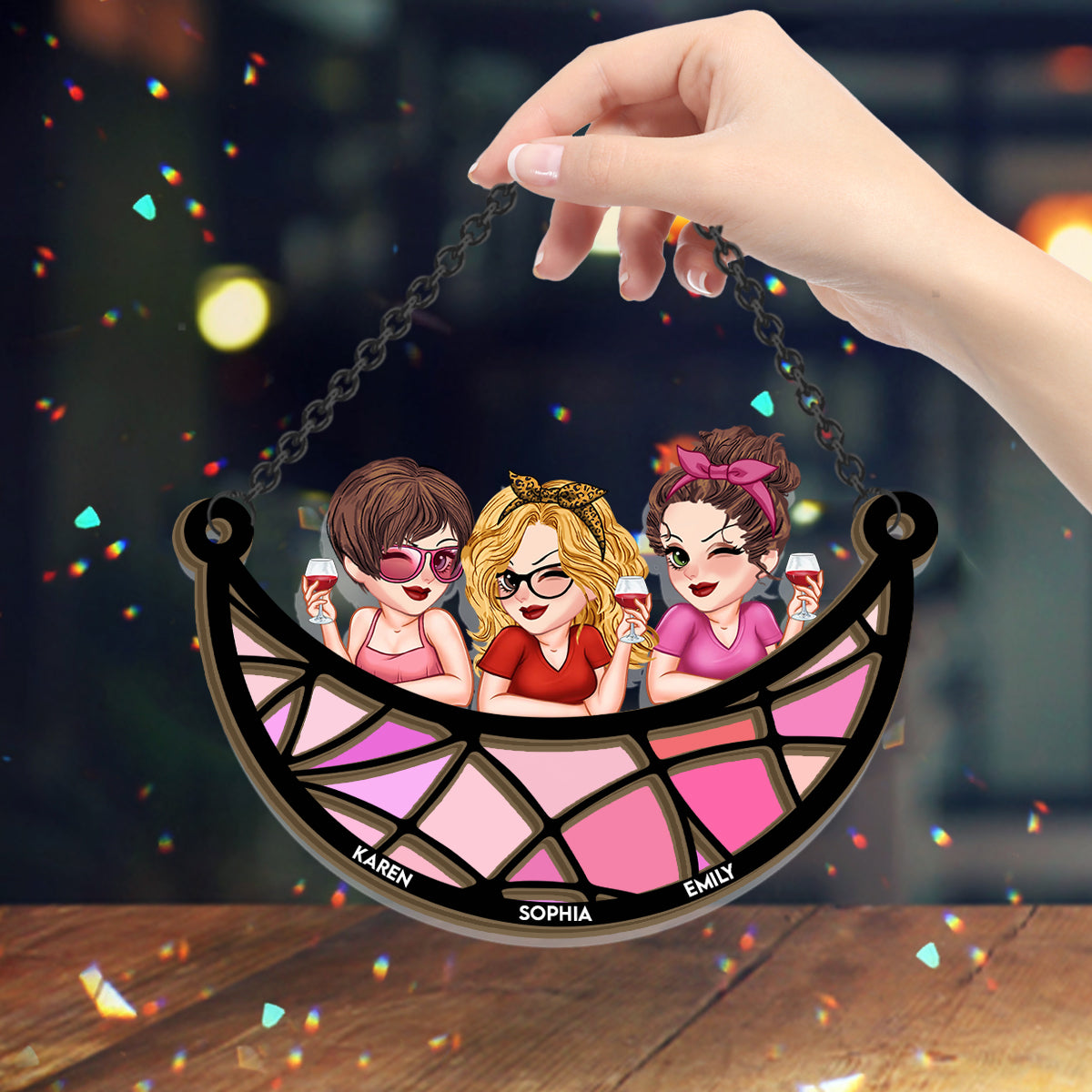 Besties Forever - Personalized Bestie 2 Layered Window Hanging Suncatcher