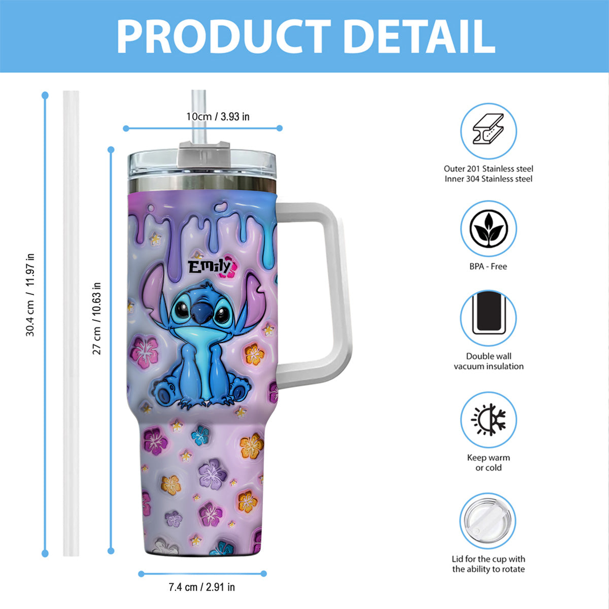 Blue Pink Ohana - Personalized Ohana Tumbler With Handle