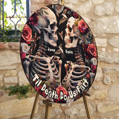 Til Death Do Us Part - Personalized Skull Round Wood Sign