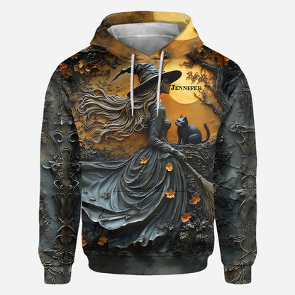 Beautiful Witch & Her Black Cat - Personalized Witch All Over Shirt