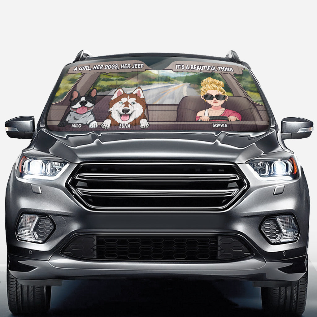 A Girl, Her Dog, Her Jeep - Personalized Dog Car Sunshade