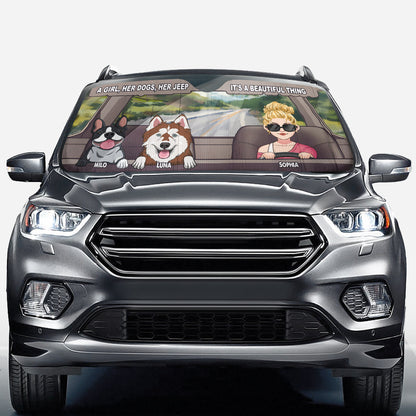 A Girl, Her Dog, Her Jeep - Personalized Dog Car Sunshade