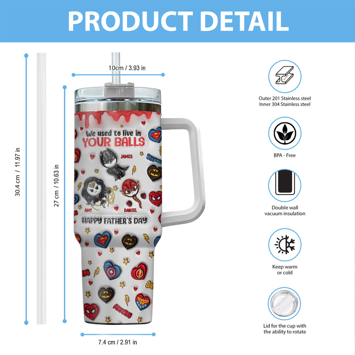 Happy Father's Day - Personalized Marvelous Universe Tumbler With Handle