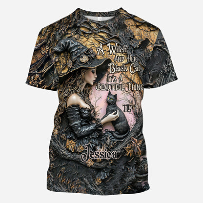 A Witch And Her Black Cat It's A Beautiful Thing - Personalized Witch All Over Shirt
