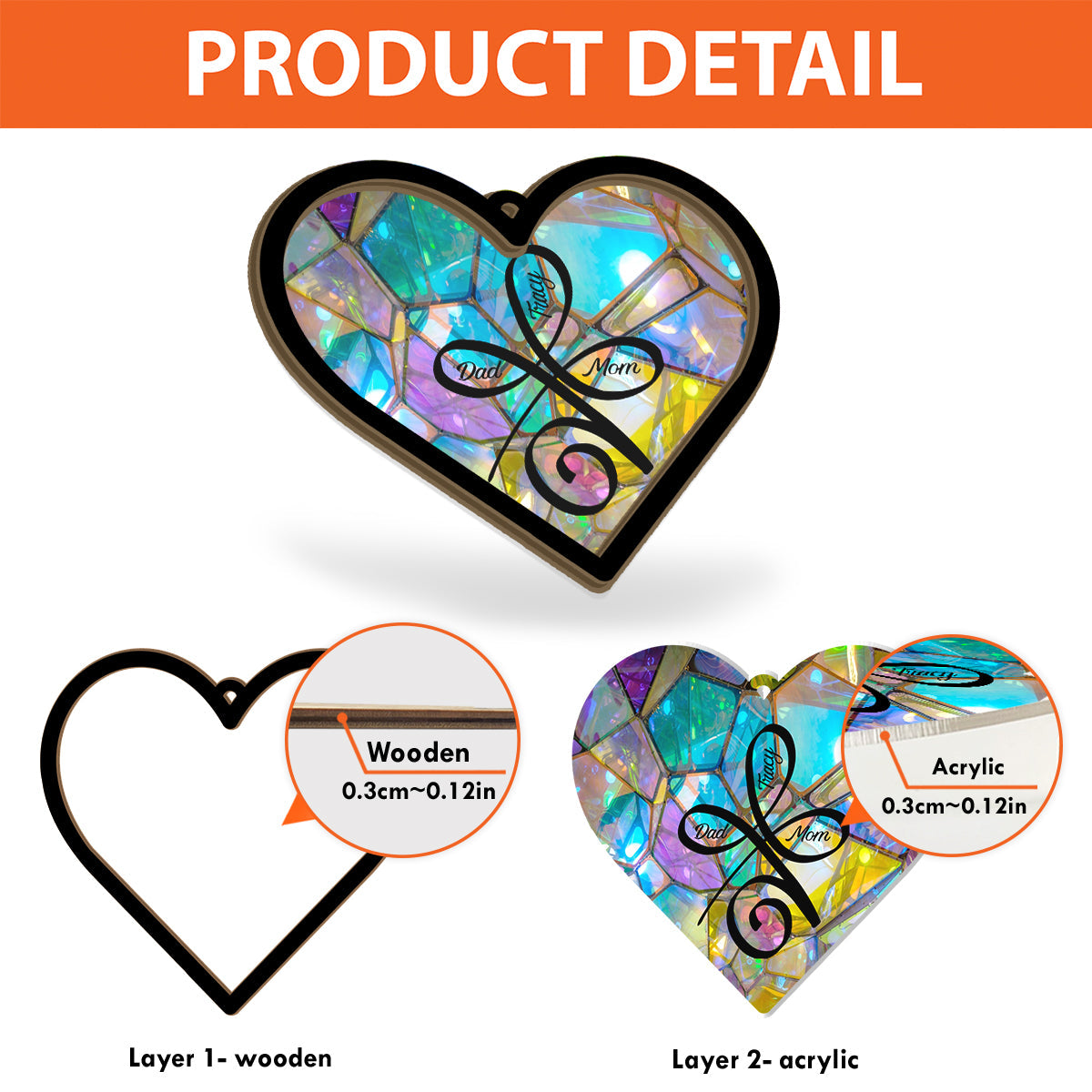 Unconditional Love - Personalized Family 2 Layered Window Hanging Suncatcher