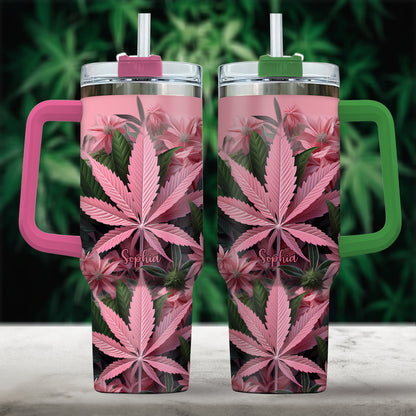 Pink Stoner Chick - Personalized Weed Tumbler With Handle