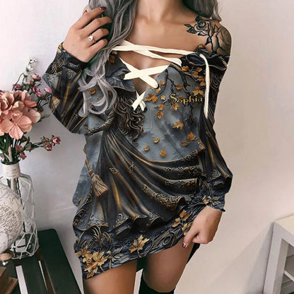 Beautiful Witch - Personalized Witch Off Shoulder Long Sleeve Dress