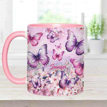 Pink Floral Butterfly - Personalized Butterfly Accent Mug