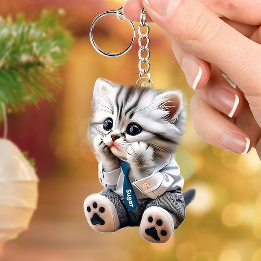 Cute Cat - Personalized Cat Custom Shaped Keychain