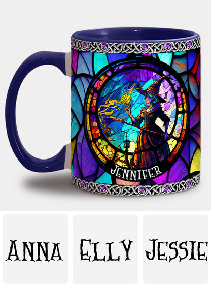 Beautiful Stained Glass Witch - Personalized Witch Accent Mug