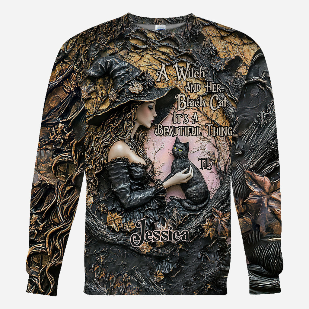 A Witch And Her Black Cat It's A Beautiful Thing - Personalized Witch All Over Shirt
