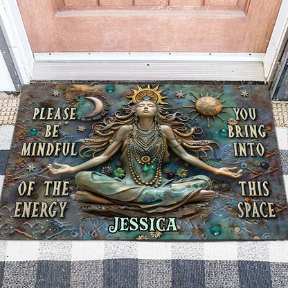 Please Mindful Of The Energy - Personalized Yoga Doormat
