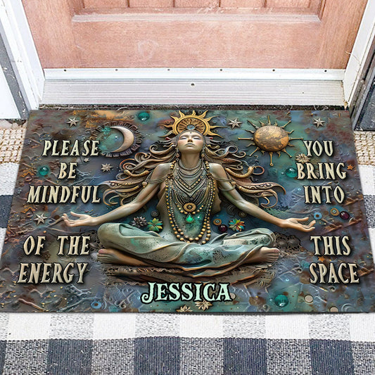 Please Mindful Of The Energy - Personalized Yoga Doormat