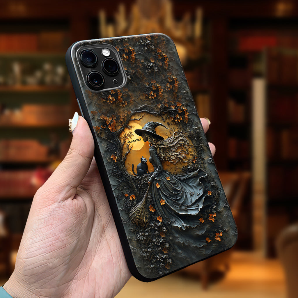 Beautiful Witch & Her Black Cat - Personalized Witch Phone Case