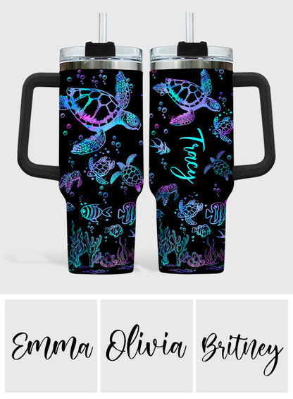 Sea Turtles Custom Name - Personalized Turtle Tumbler With Handle