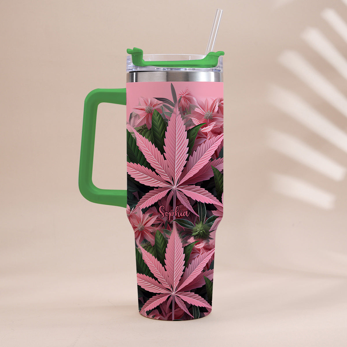 Pink Stoner Chick - Personalized Weed Tumbler With Handle