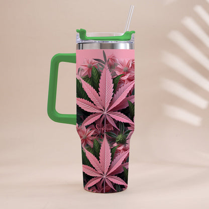 Pink Stoner Chick - Personalized Weed Tumbler With Handle