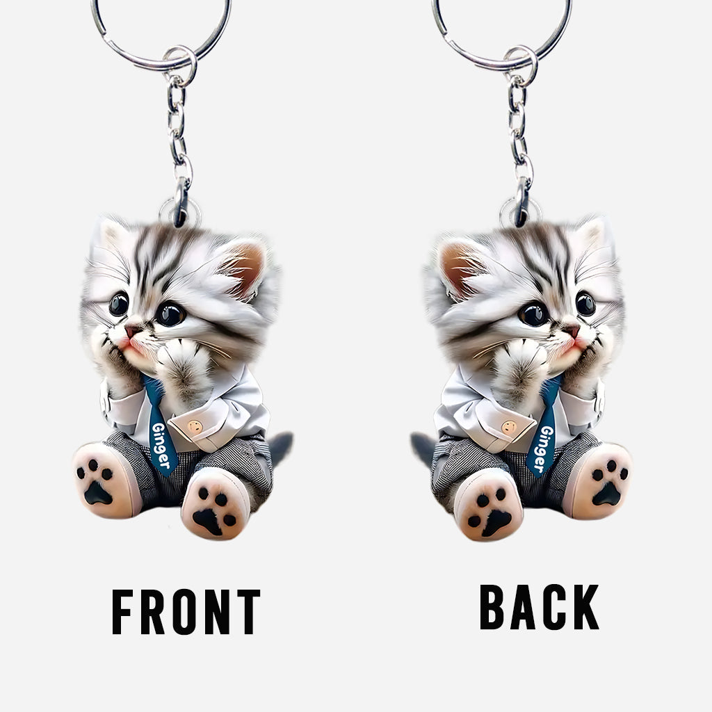 Cute Cat - Personalized Cat Custom Shaped Keychain