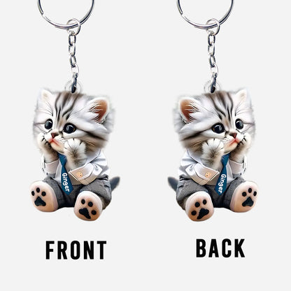 Cute Cat - Personalized Cat Custom Shaped Keychain