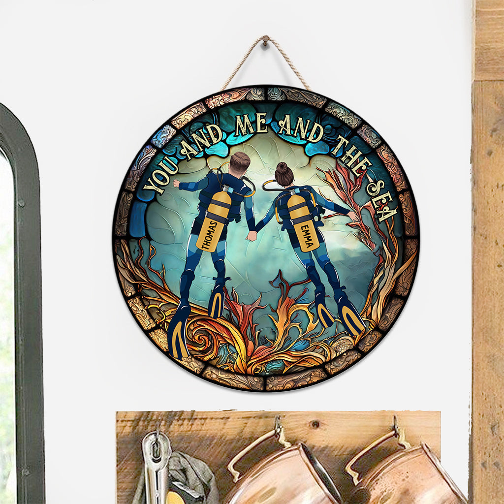 You & Me And The Sea - Personalized Scuba Diving Round Wood Sign
