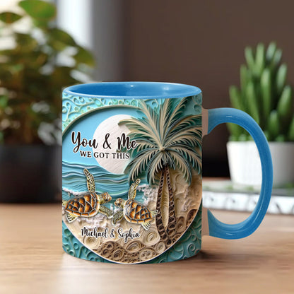 Beach Scene Turle Couple - Personalized Turtle Accent Mug
