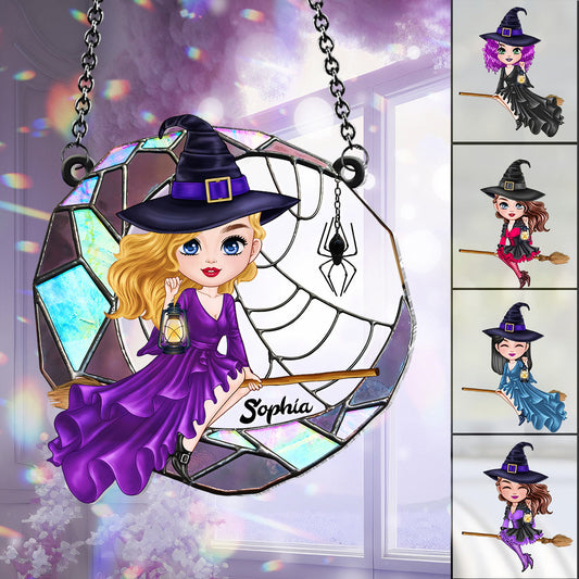 Wicked Witch On The Moon - Personalized Witch Window Hanging Suncatcher Ornament