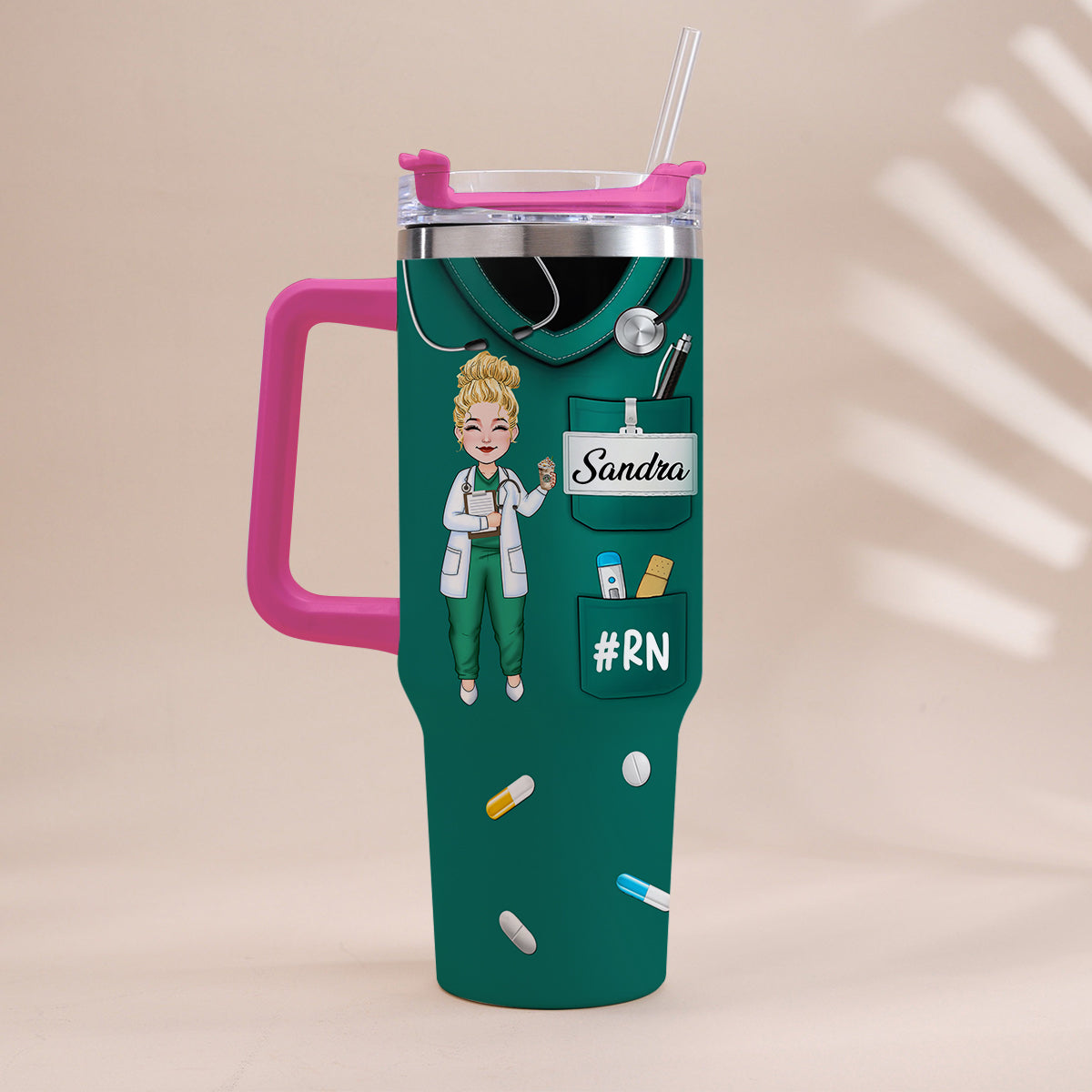 Nurse Nutrition Facts - Personalized Nurse Tumbler With Handle