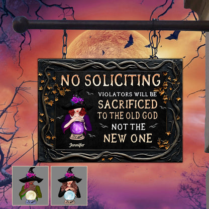 NO SOLICITING - Personalized Witch Rectangle Metal Sign