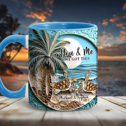 Beach Scene Turle Couple - Personalized Turtle Accent Mug