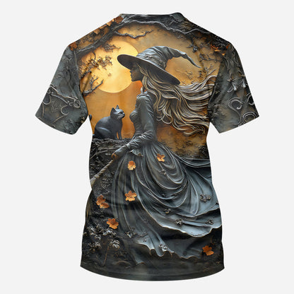Beautiful Witch & Her Black Cat - Personalized Witch All Over Shirt
