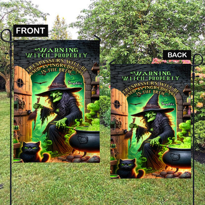 Warning Witch Property - Personalized Witch Garden Flag