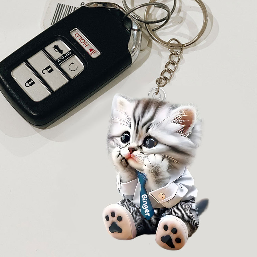Cute Cat - Personalized Cat Custom Shaped Keychain