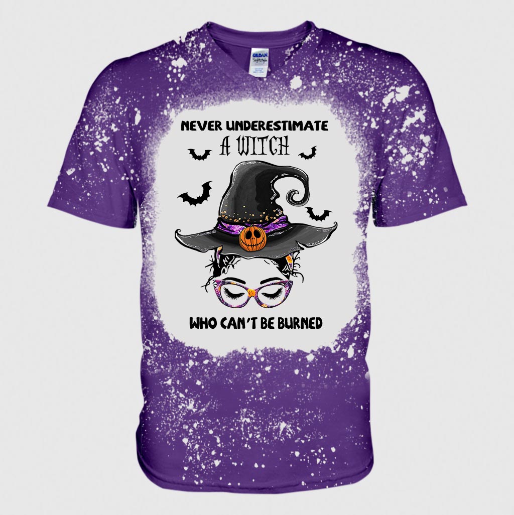 Never Underestimate A Witch Who Can't Be Burned - Handmade Bleached Shirts