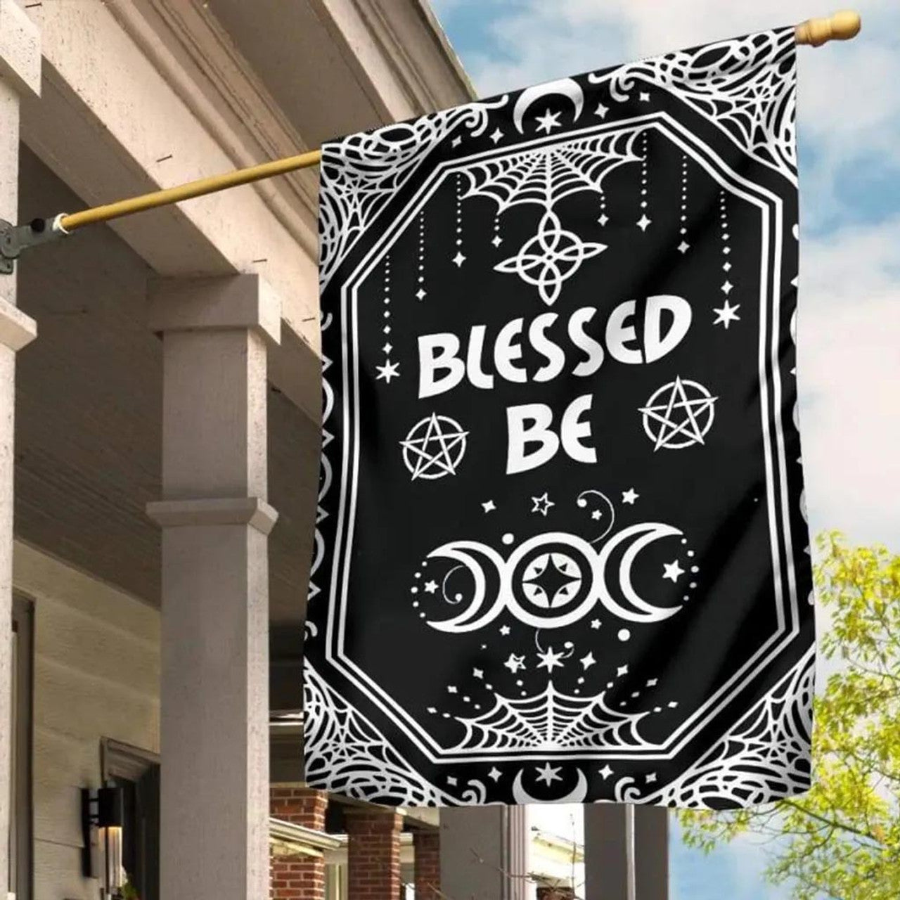 Blessed Be Cat Wicca - Witch House Flag 0822