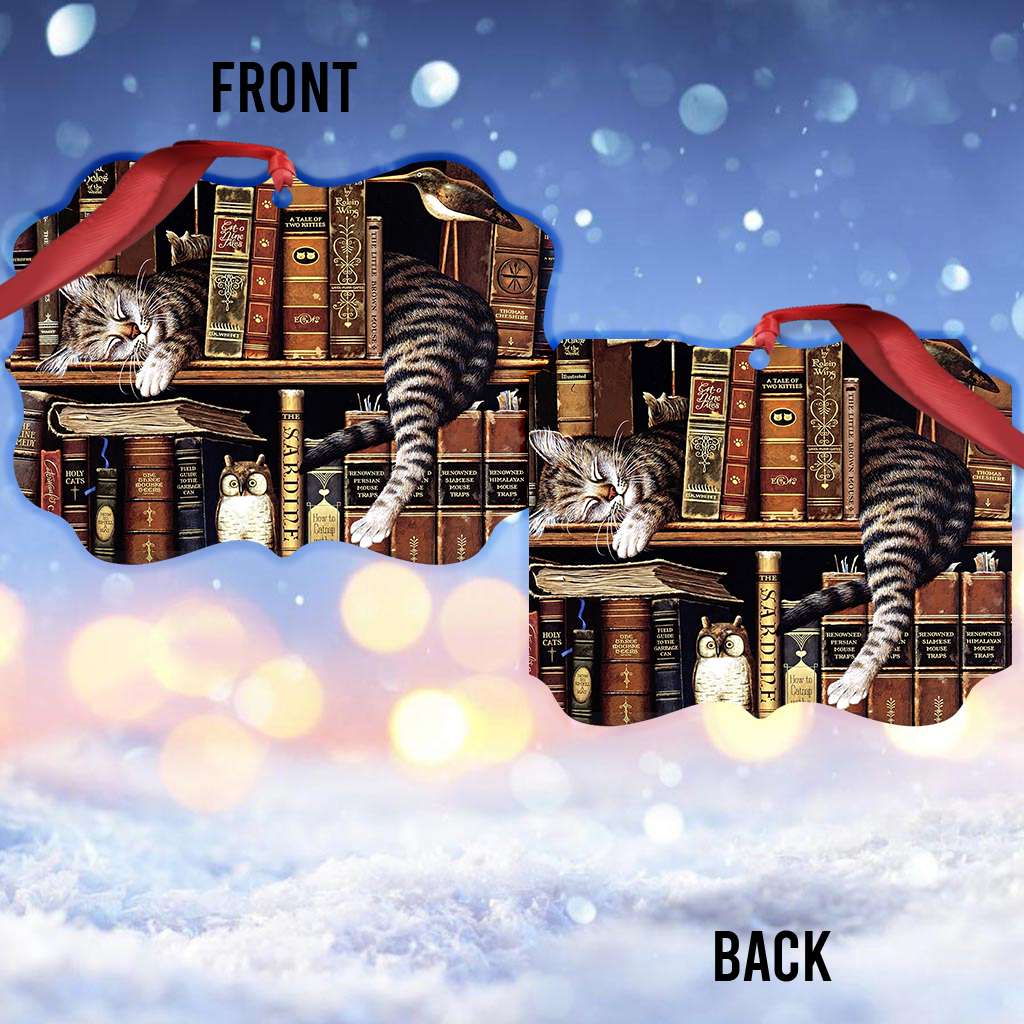 Cat In My Bookshelf - Cat Ornament (Printed On Both Sides) 1022