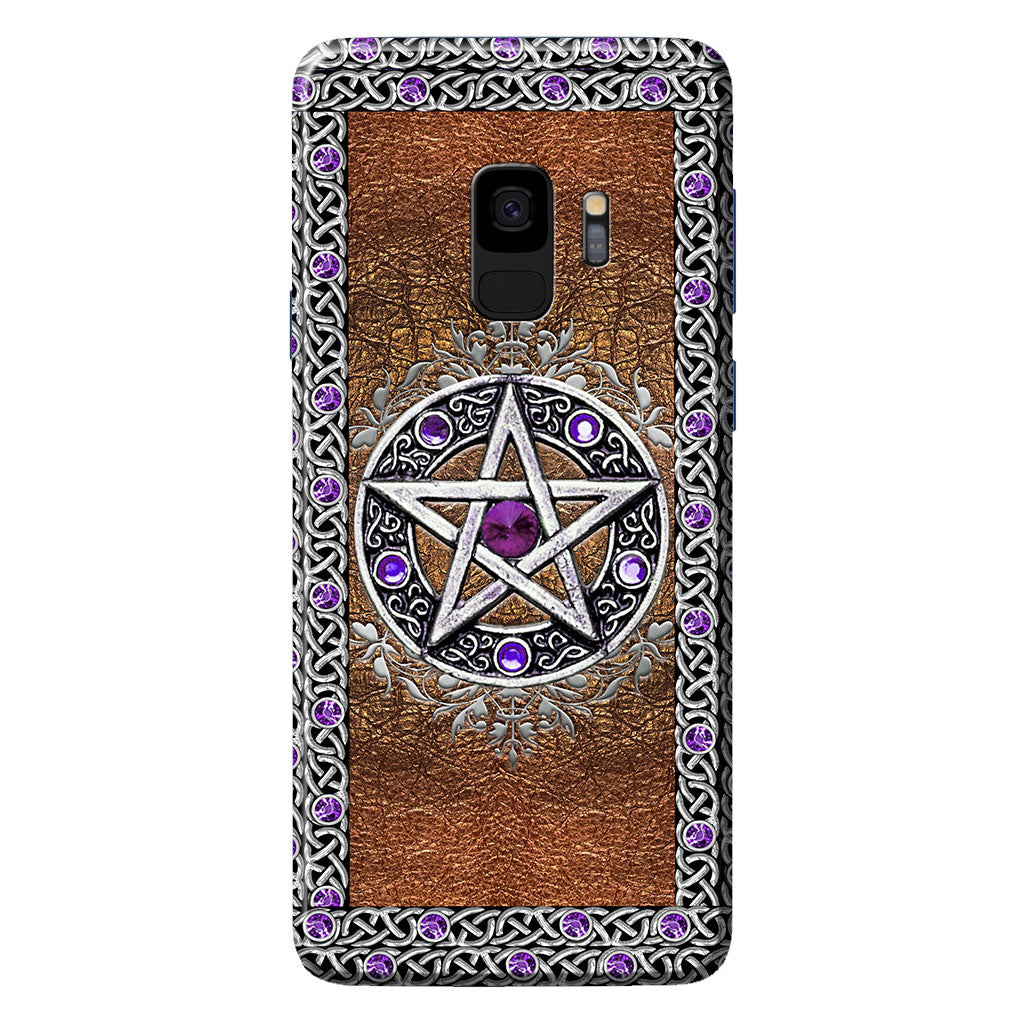 Purple Pentacle Witch - Personalized Phone Case With Leather Pattern Print