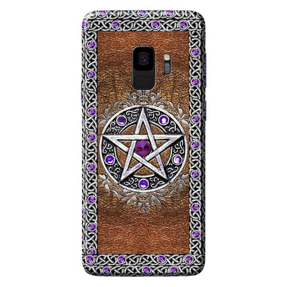 Purple Pentacle Witch - Personalized Phone Case With Leather Pattern Print