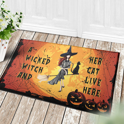 A Wicked Witch And Her Cat Live Here - Witch Doormat 0822