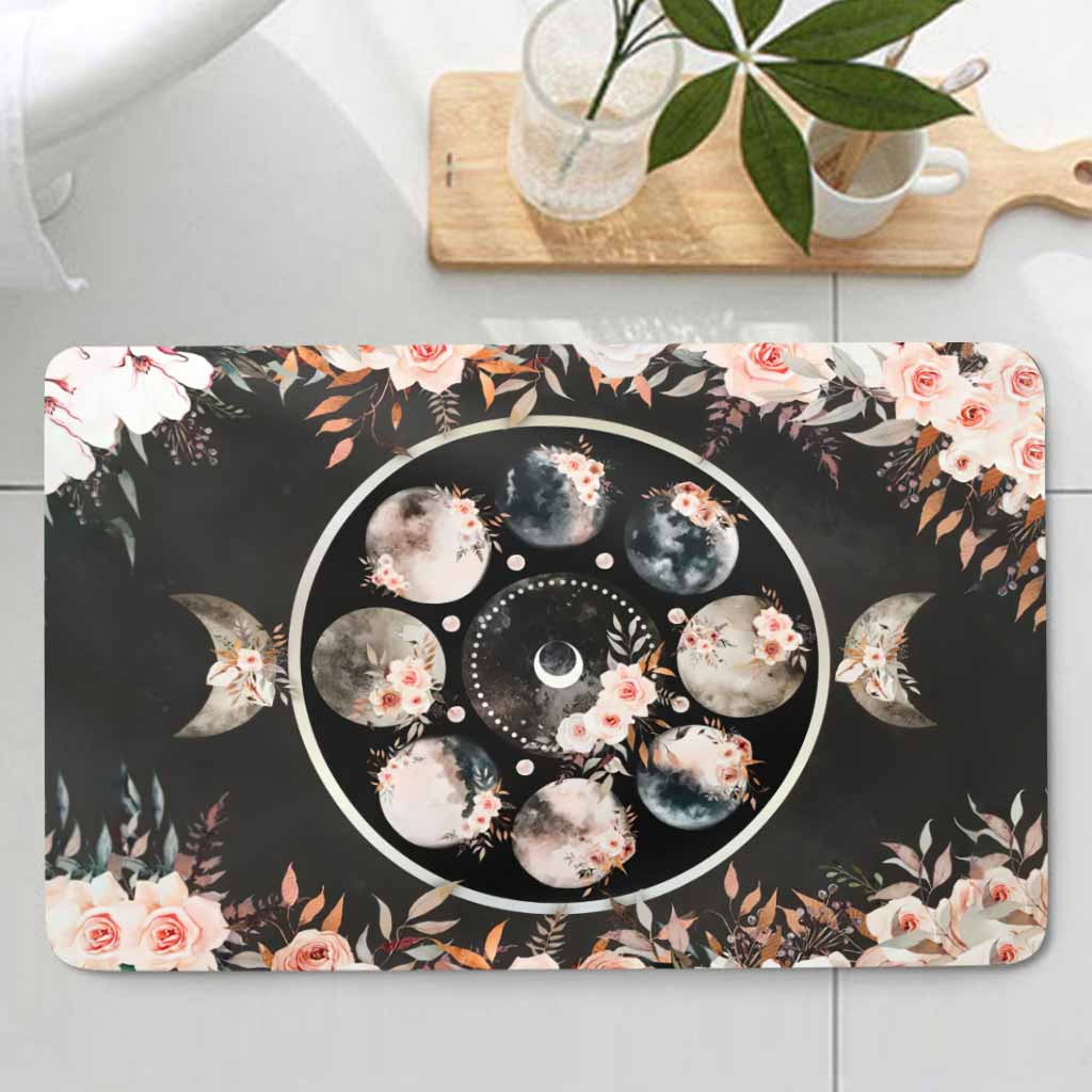 Floral Moon Triple Moon Goddess - Witch Bathroom Curtain & Mats Set