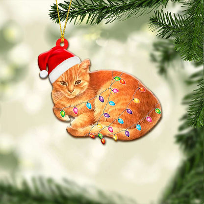 Christmas Light Orange Cat Cute - Cat Ornament (Printed On Both Sides) 1122