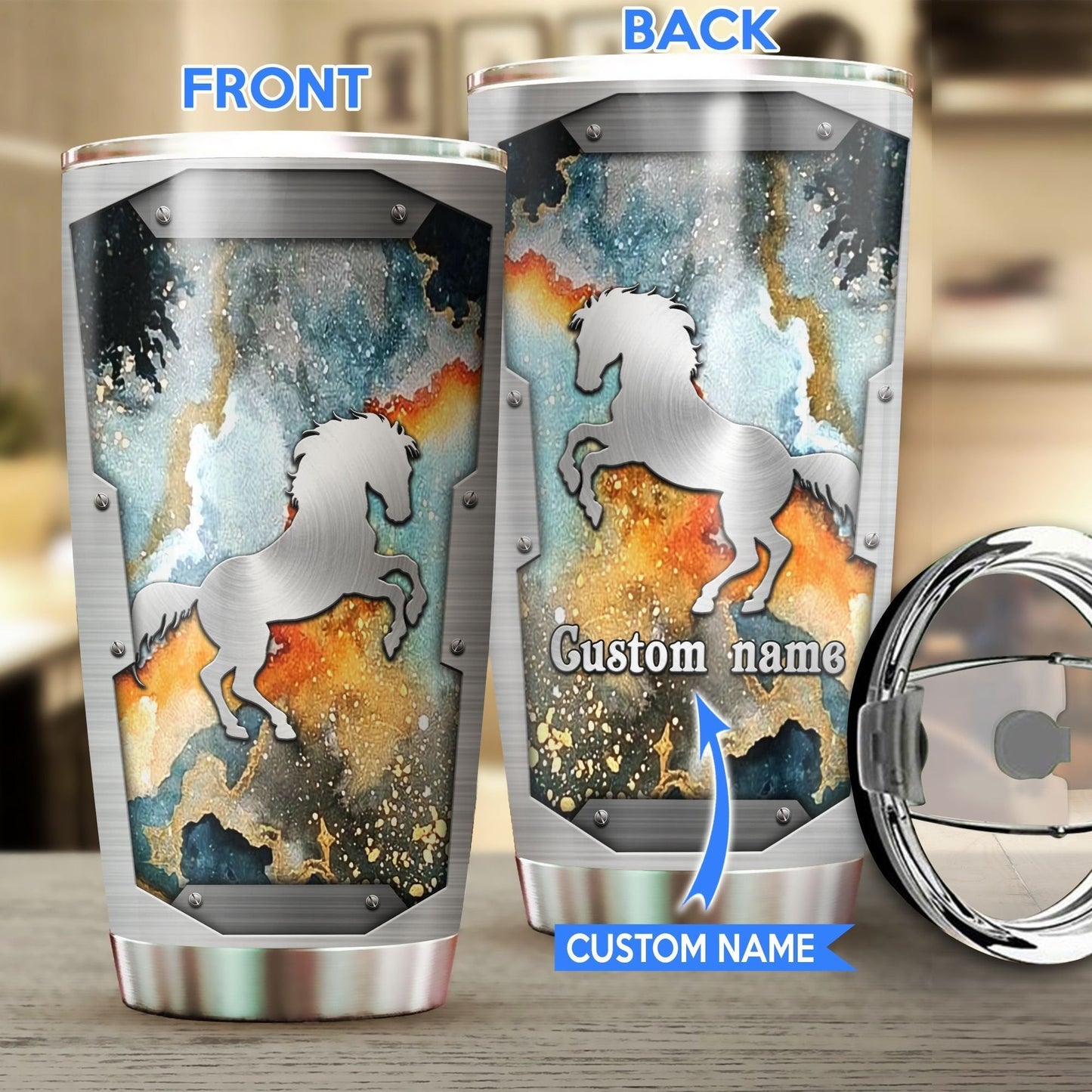 Love Horse Metal Pattern Print Personalized Horse Tumbler 0523