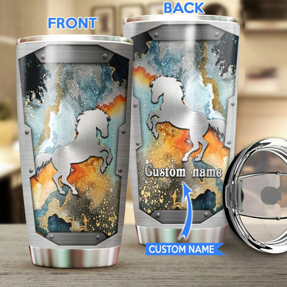 Love Horse Metal Pattern Print Personalized Horse Tumbler 0523